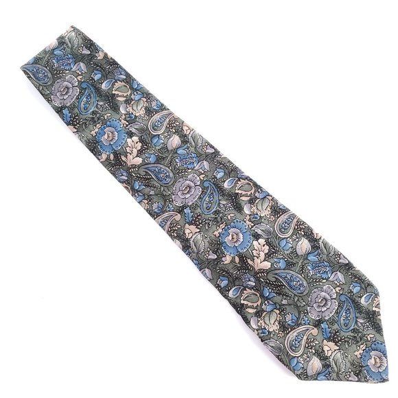 Windsor Men Silk Tie Floral Green Multicolor 58x4 - NWOT - Picture 1 of 6